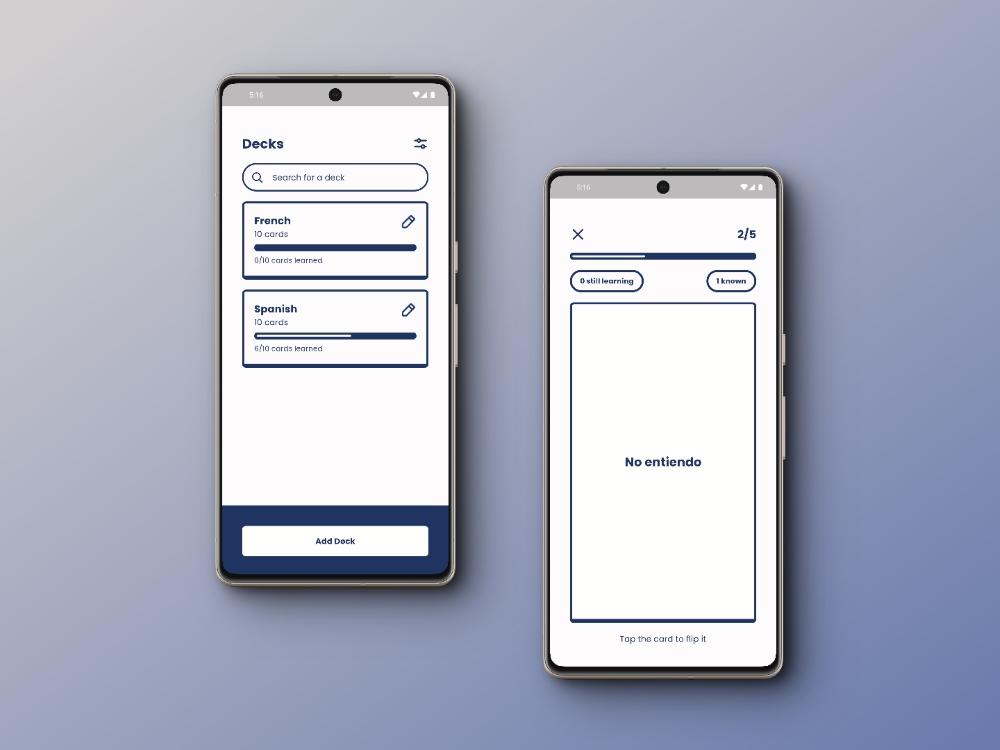 Mockup of a Flashcards App