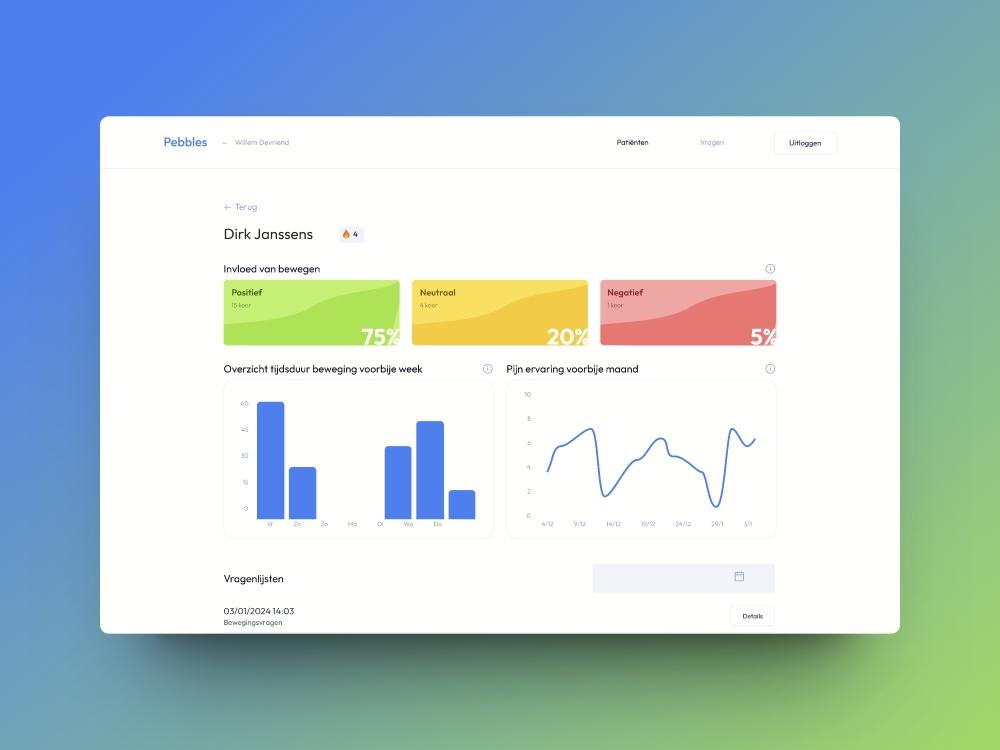 Mockup of a project called Pebbles